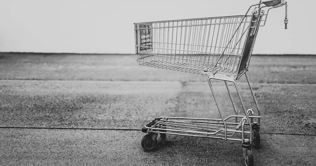 Shopping basket left at a checkout counter, standing in for abandoned Shopify checkout recovery